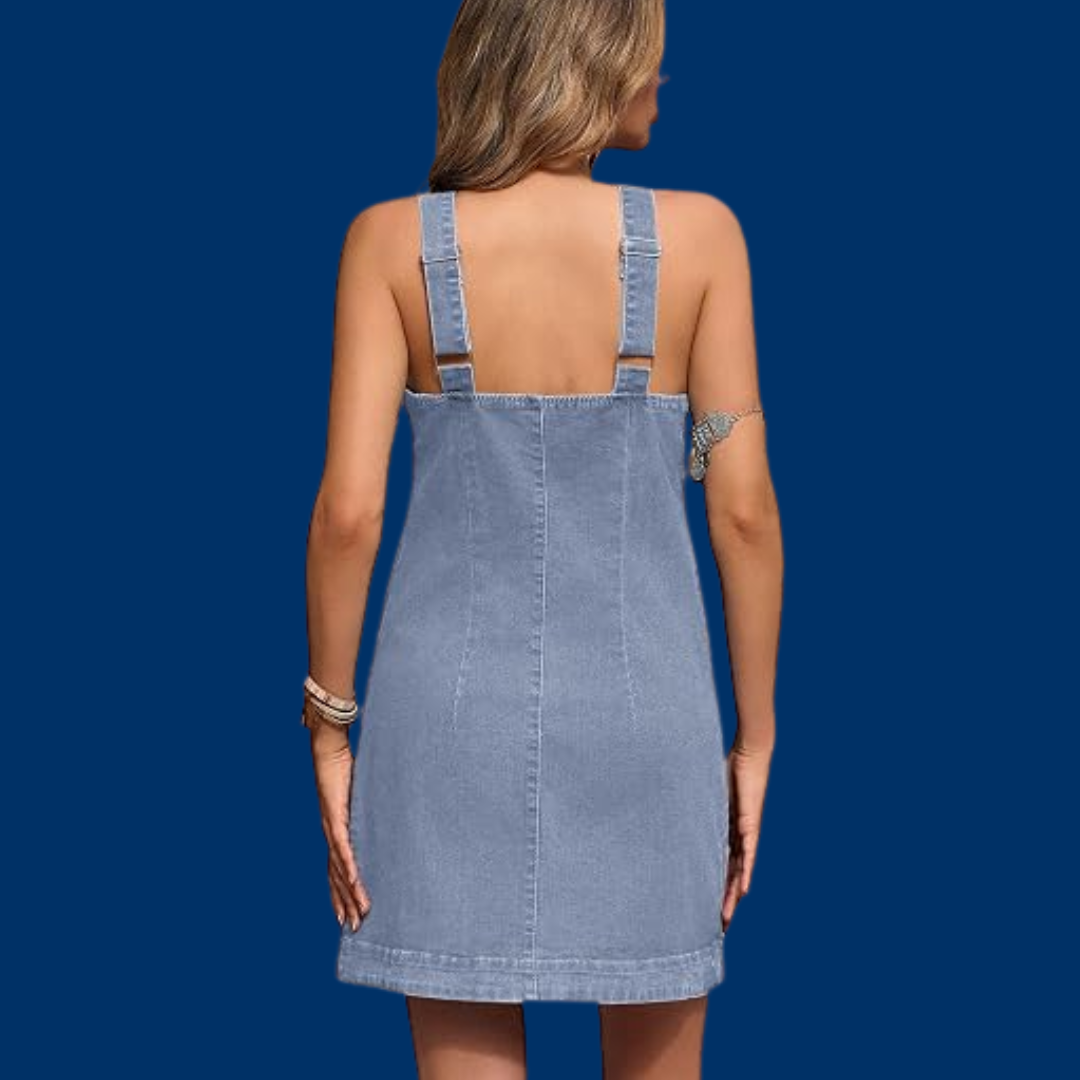 Hanna – Trendy ermeløs denimkjole med knapper i front