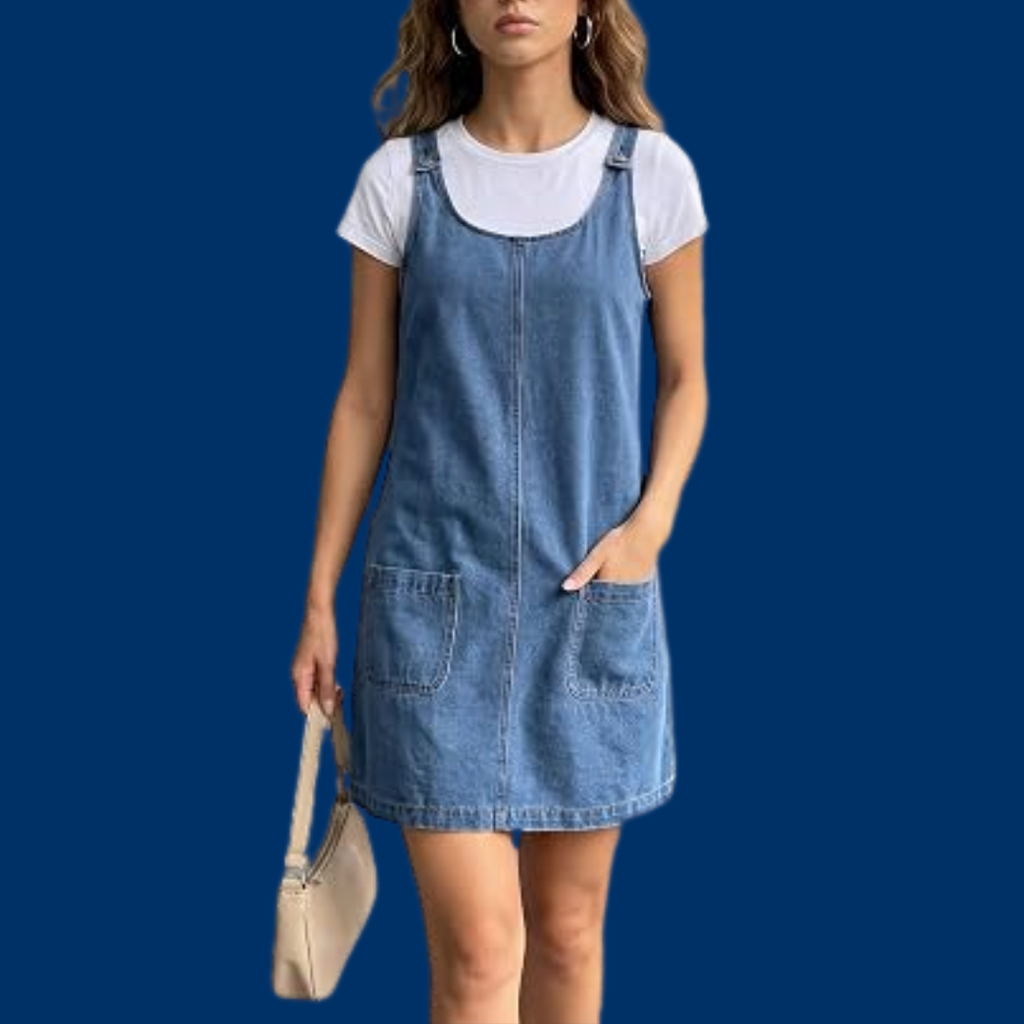 Karin – Sjarmerende ermeløs denimkjole med praktiske lommer