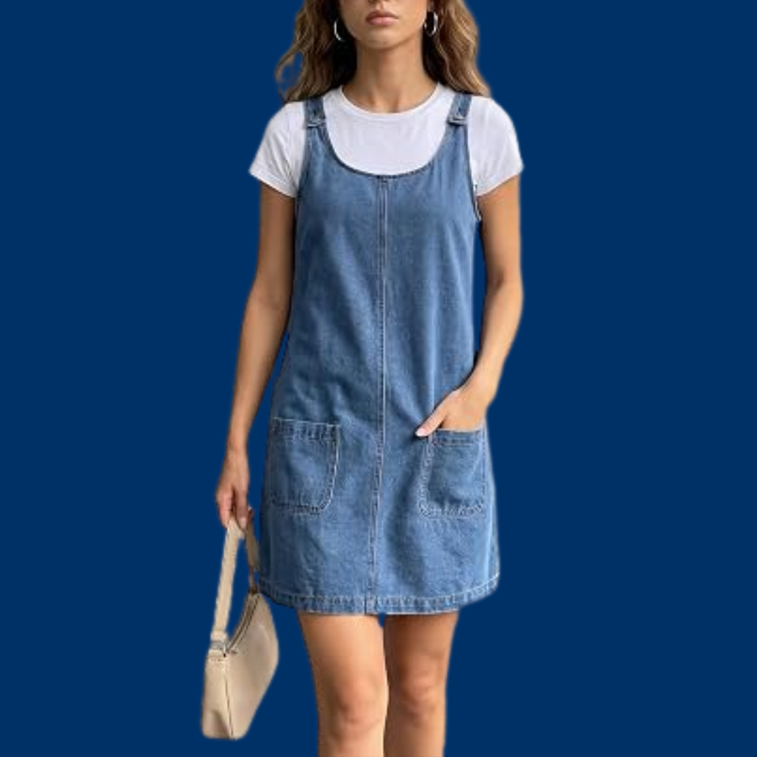 Karin – Sjarmerende ermeløs denimkjole med praktiske lommer