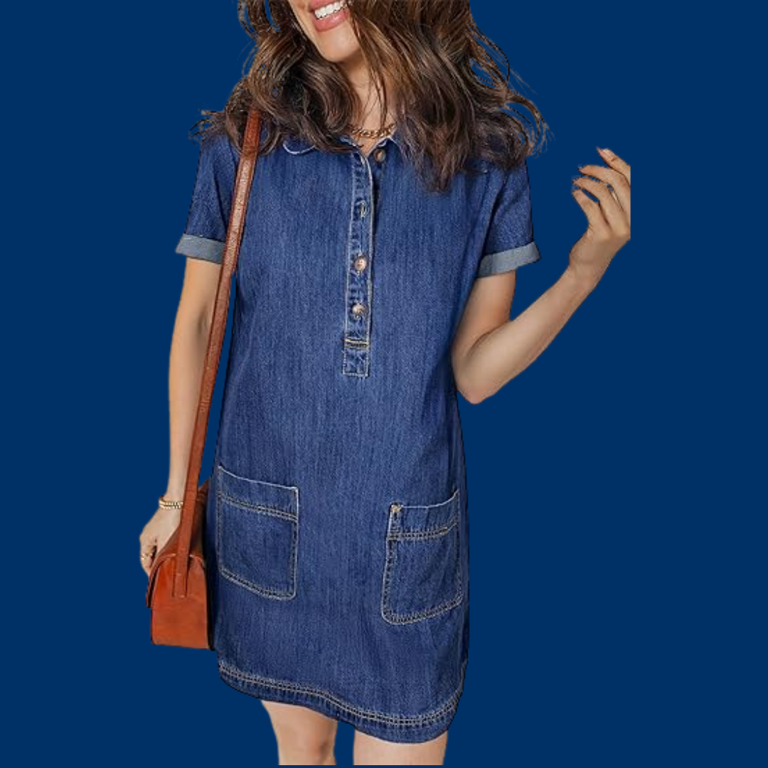 Liv – Klassisk kortermet denimkjole med knappeliste