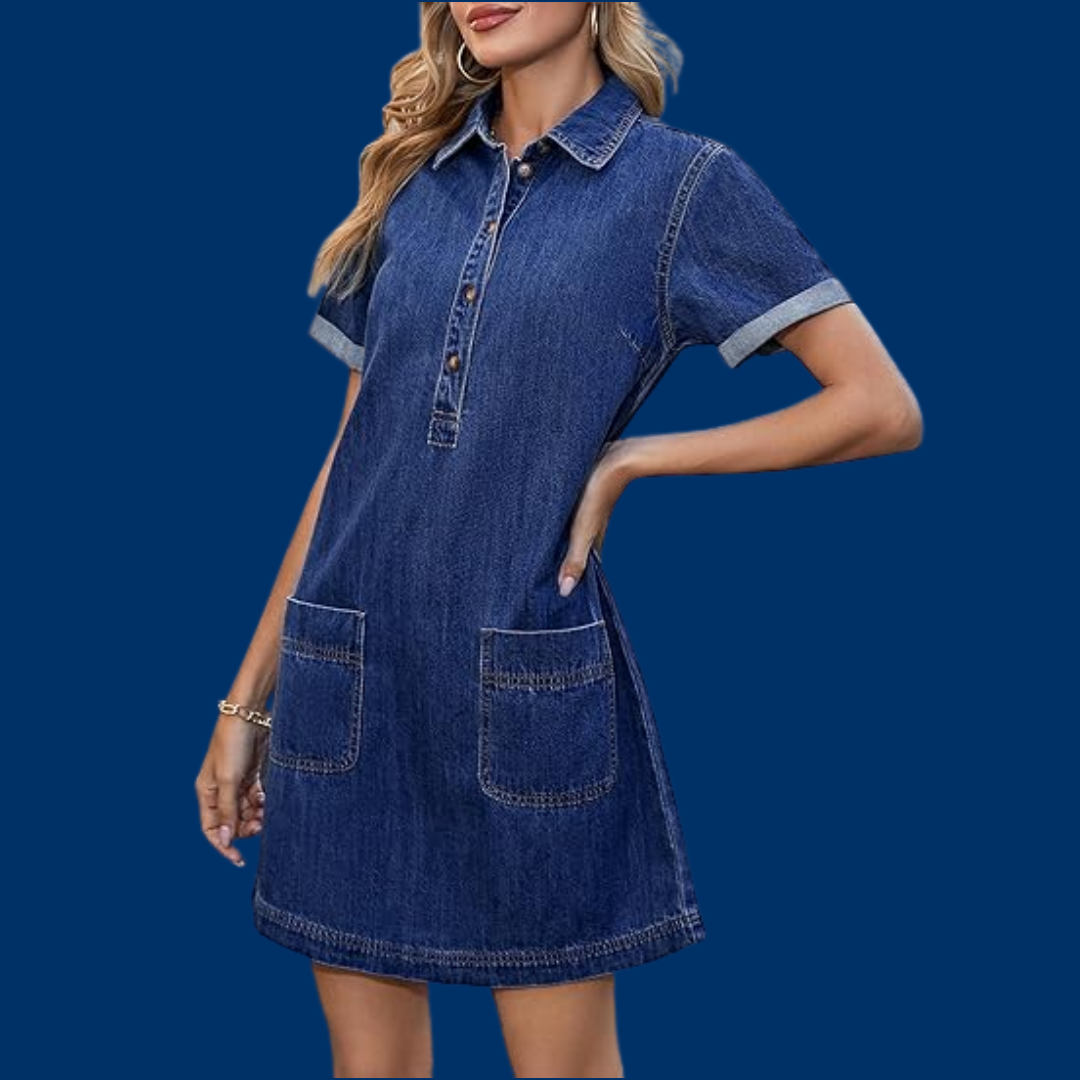 Liv – Klassisk kortermet denimkjole med knappeliste