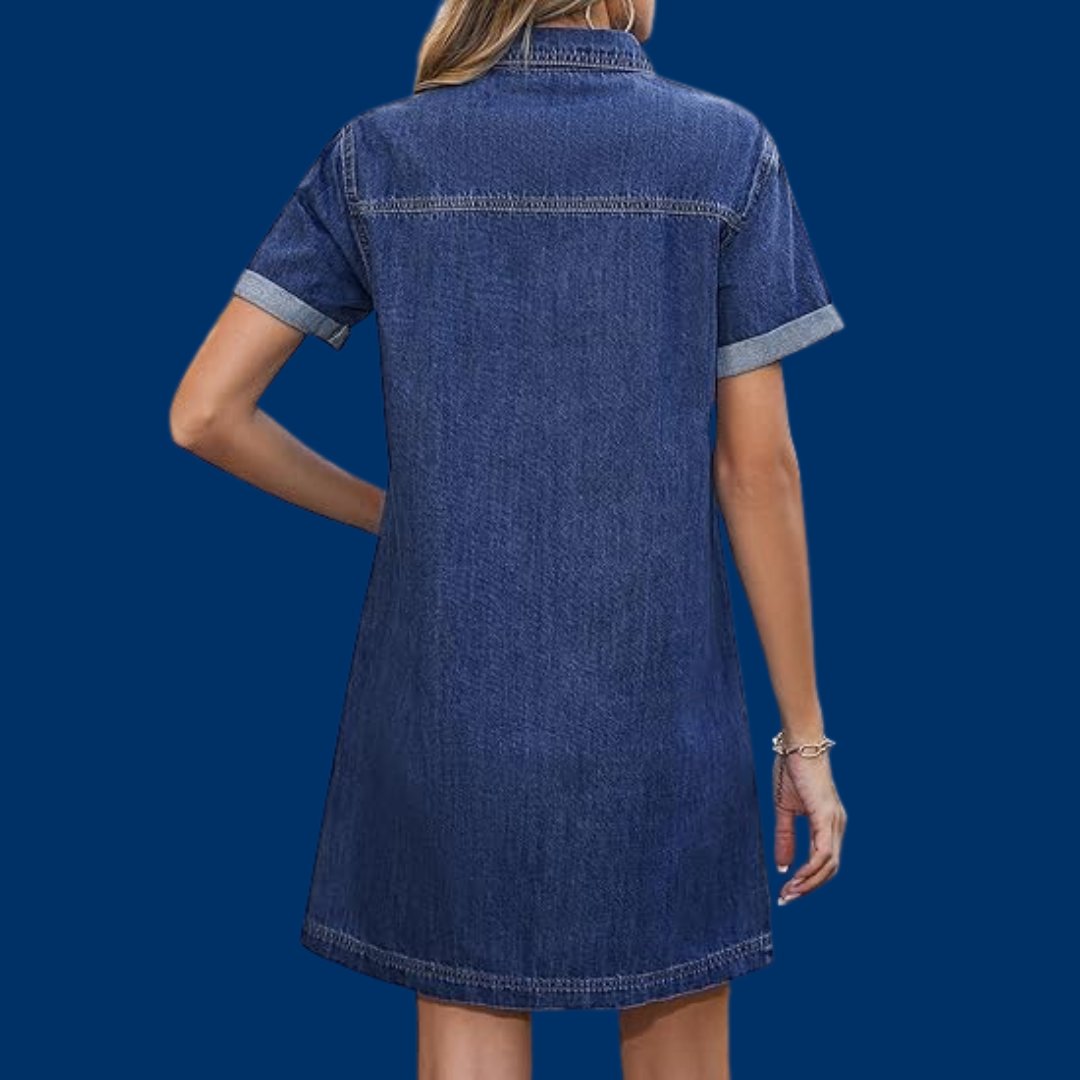Liv – Klassisk kortermet denimkjole med knappeliste