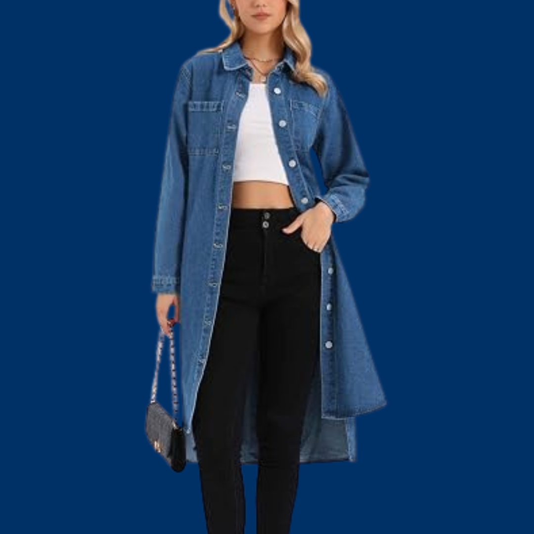Nora – Klassisk langermet denimskjortekjole med knapper