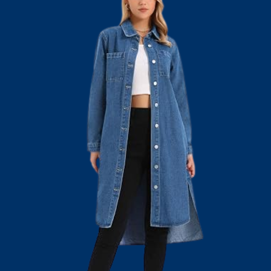 Nora – Klassisk langermet denimskjortekjole med knapper