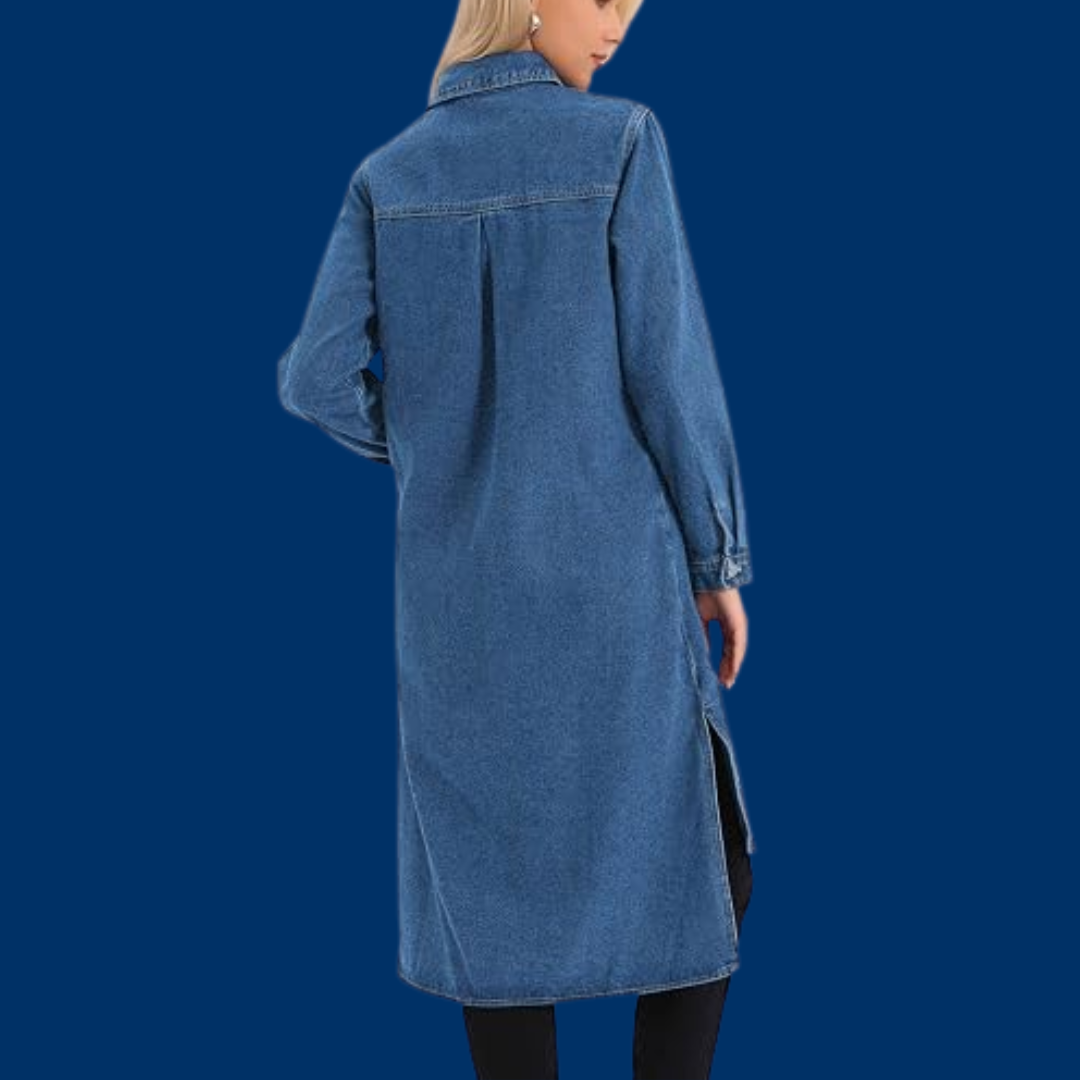Nora – Klassisk langermet denimskjortekjole med knapper
