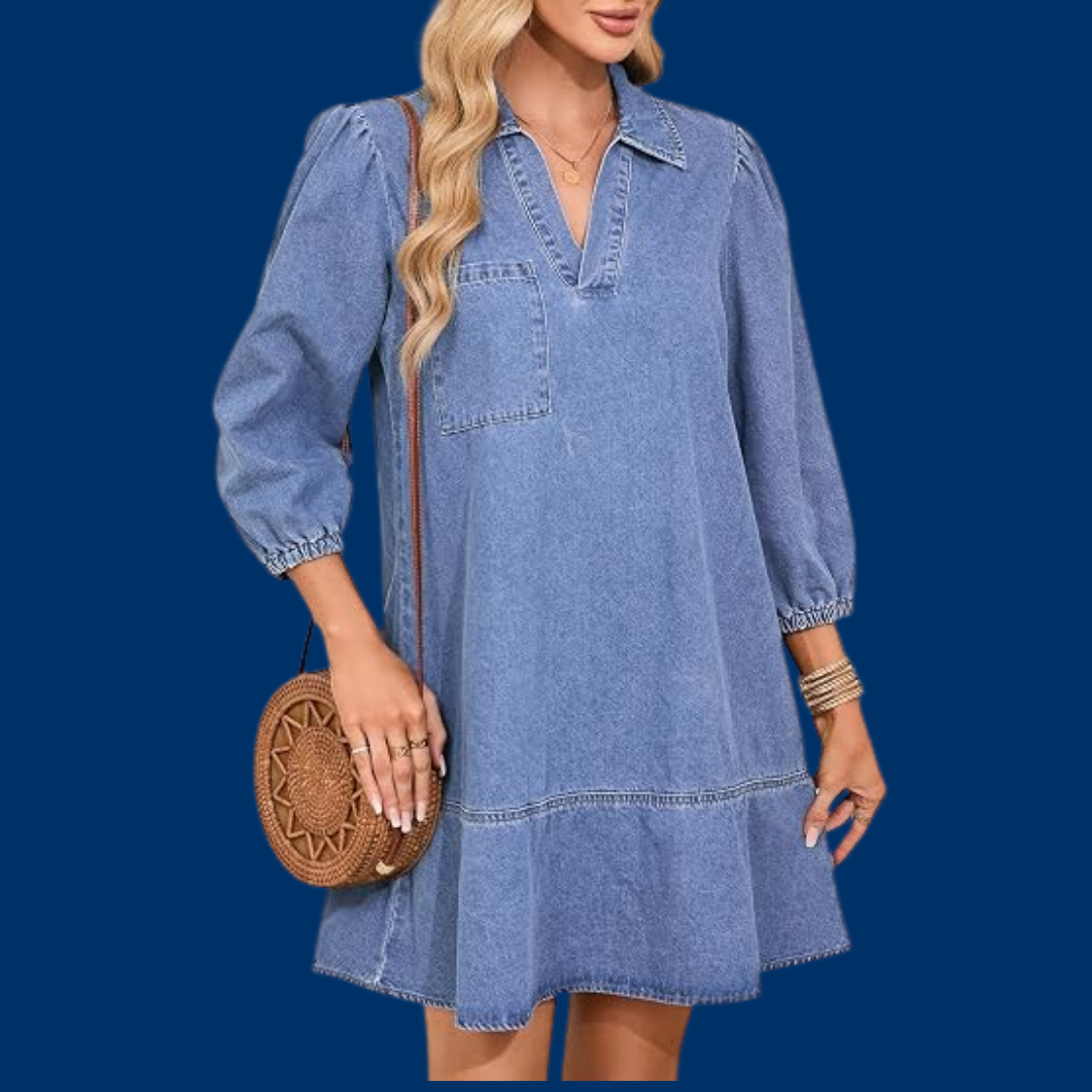 Ingrid – Klassisk langermet denimkjole med krage