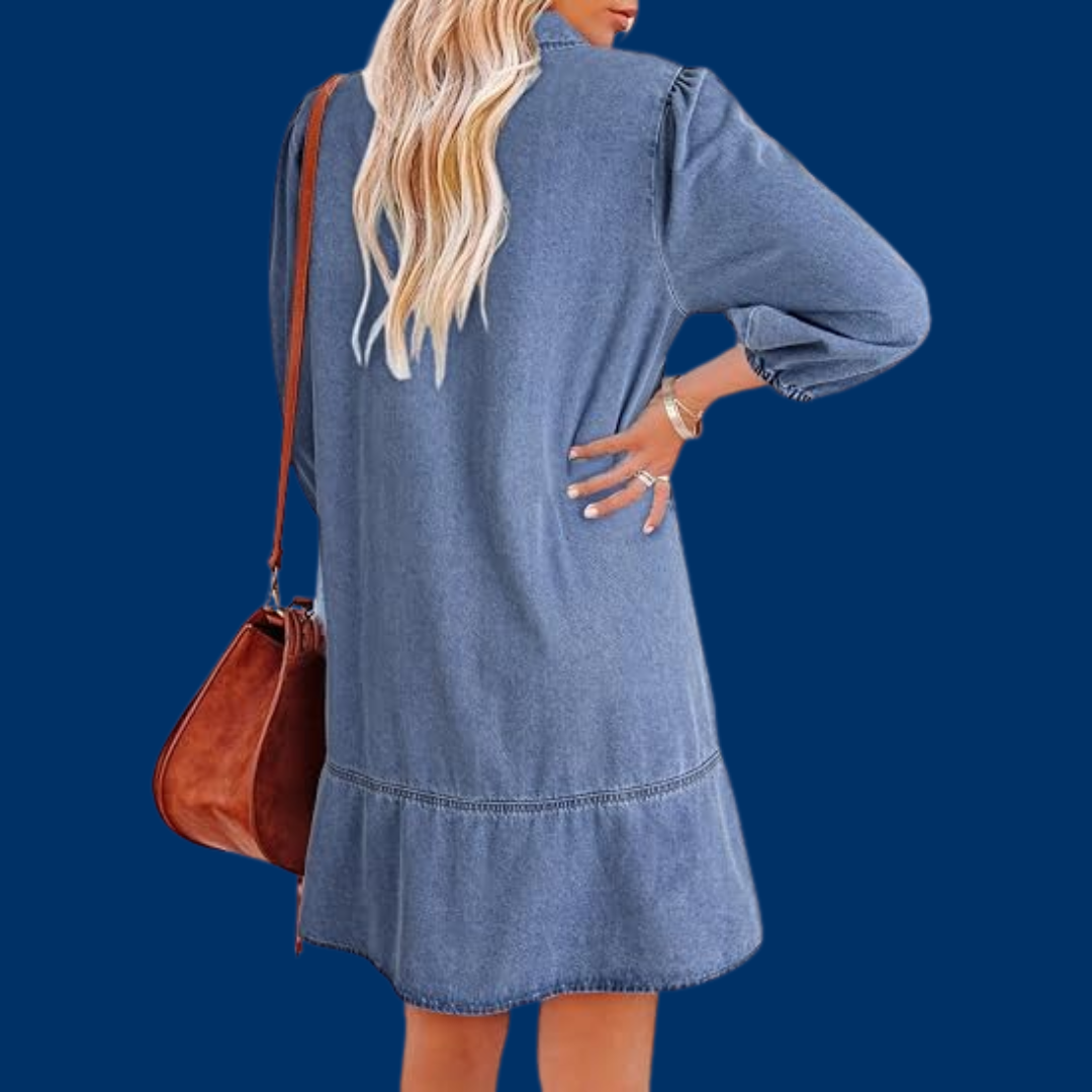 Ingrid – Klassisk langermet denimkjole med krage